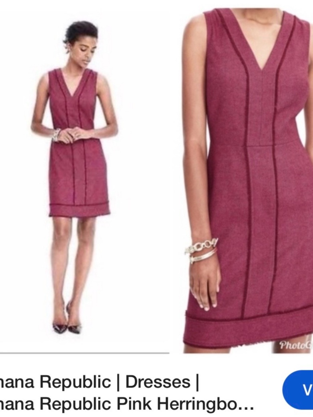 Banana Republic Pink Herringbone V-Neck Sheath Dress Wool blended
